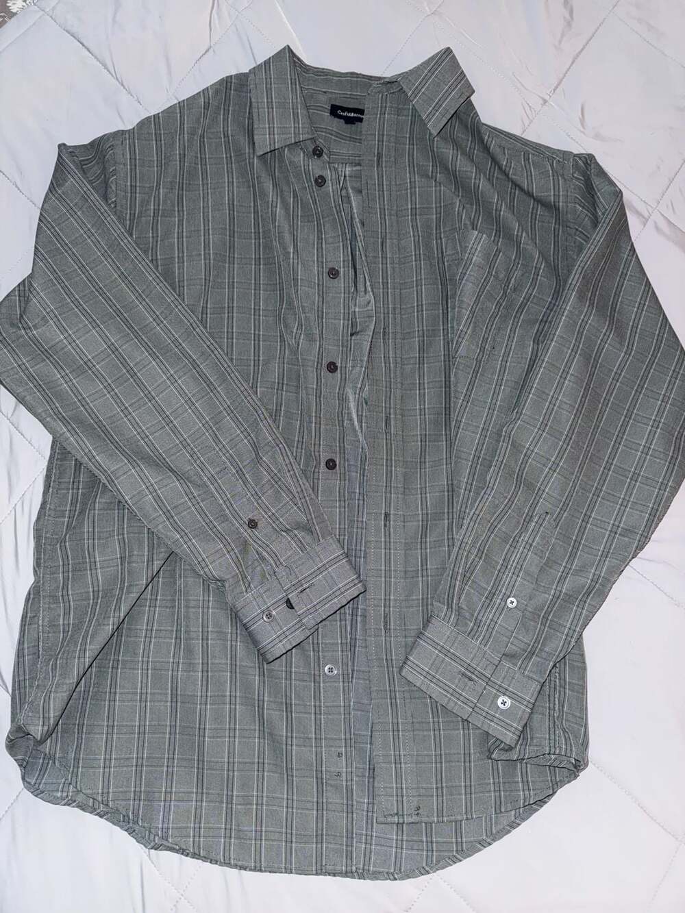 Croft & Barrow Men's‎ Long Sleeve Button-Up Plaid Shirt Gray Size Large